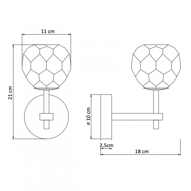Wall light with gold-plated metal base