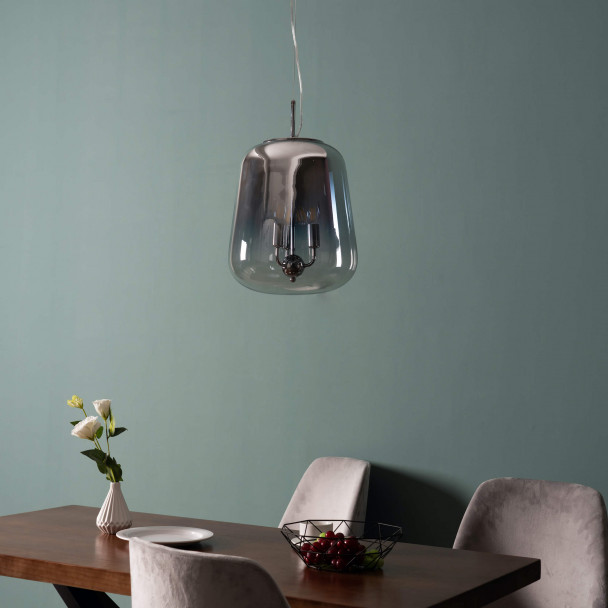 Chrome plated metal and glass pendant light