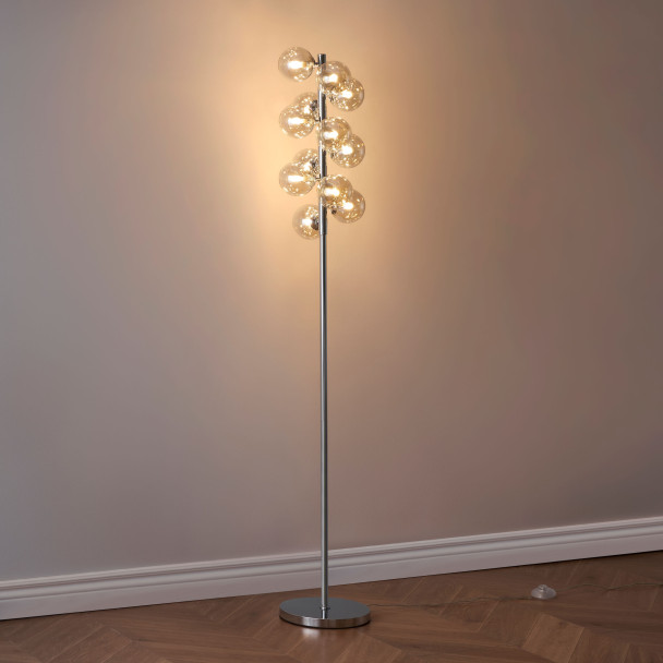 Chromed floor lamp with amber ball - Ambrosia