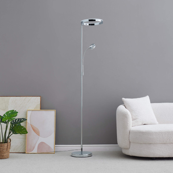Chrome-plated designer floor lamp with black cable - Pancho
