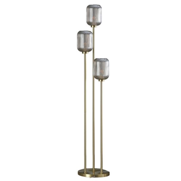 Large triple golden floor lamp with amber glass - Rosalia