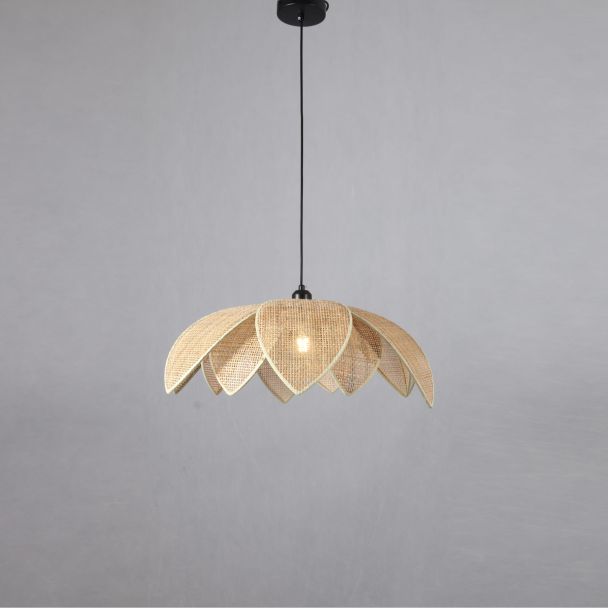 Modern rattan hanging lamp front view - Olbia