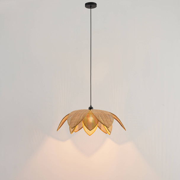 Carved rattan hanging lamp illuminated - Olbia