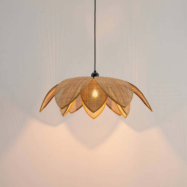 Carved rattan hanging lamp illuminated - Olbia