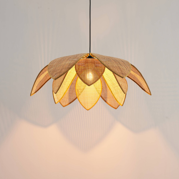 Rattan pendant light illuminated cozy decor - Olbia