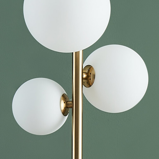 Gold floor lamp three white glass globes - Melinda