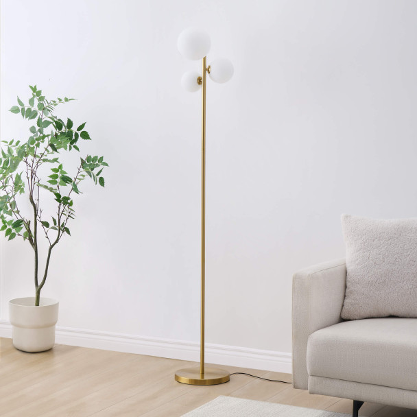 Gold floor lamp stable black base - Melinda