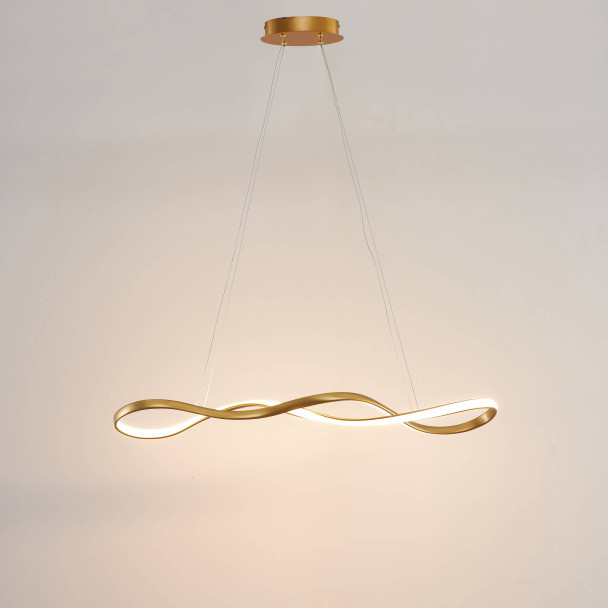 Brass LED pendant light with wave design - Marceline