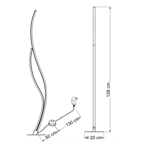 Black LED floor lamp wavy lines modern style - Ysoria