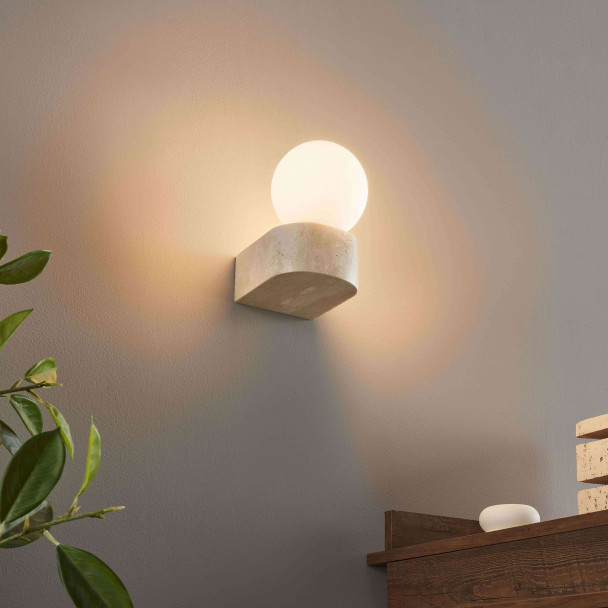 Travertine and opaline glass wall light - Oriane
