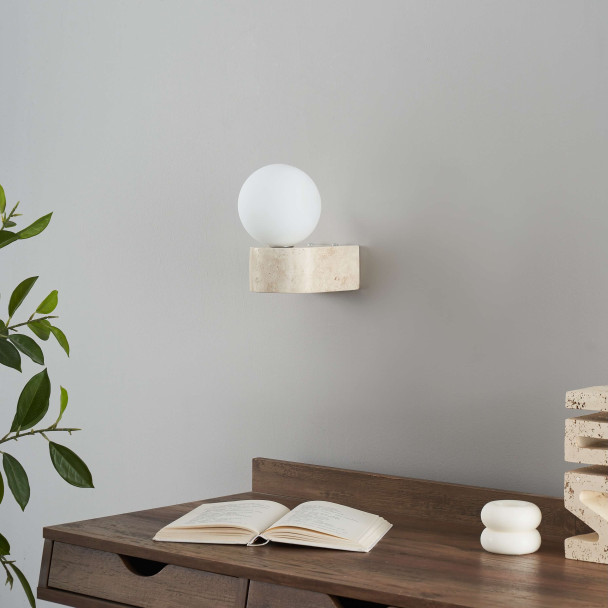 Round travertine stone wall lighting - Oriane