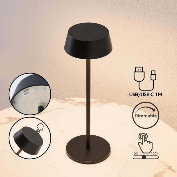 Black wireless LED table lamp with rechargeable...