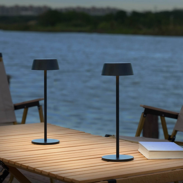 Black wireless LED table lamp with rechargeable...