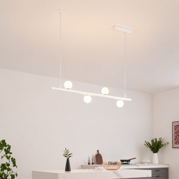 White pendant light with magnetic system and 4...