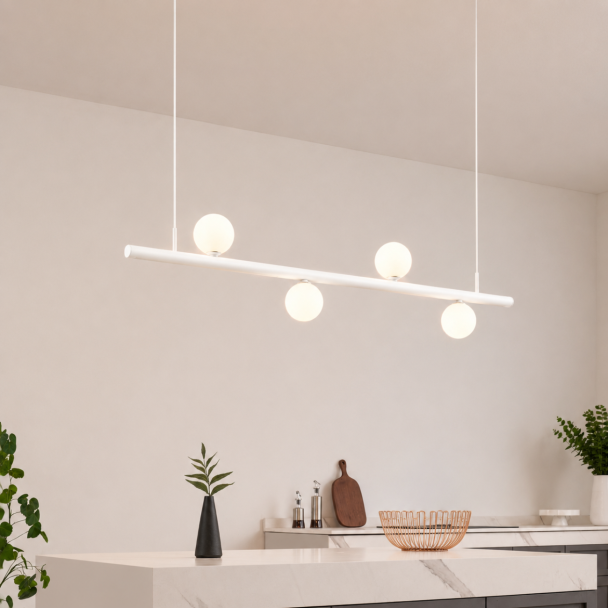 White pendant light with magnetic system and 4...