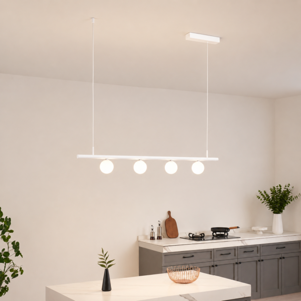 White pendant light with magnetic system and 4...