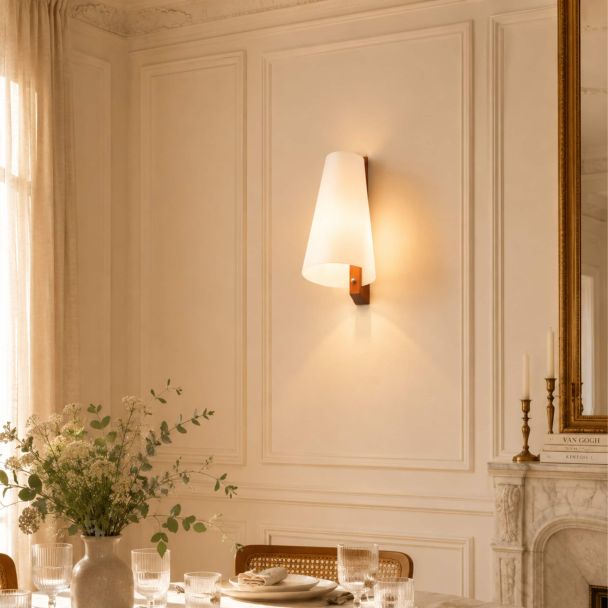 White and wood wall light with warm and soft ambiance - Dolzo