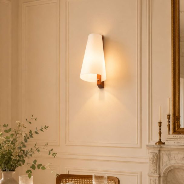 White and wood wall light with warm and soft ambiance - Dolzo