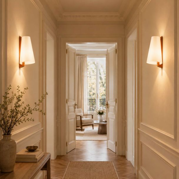 White and wood wall light with warm and soft ambiance - Dolzo