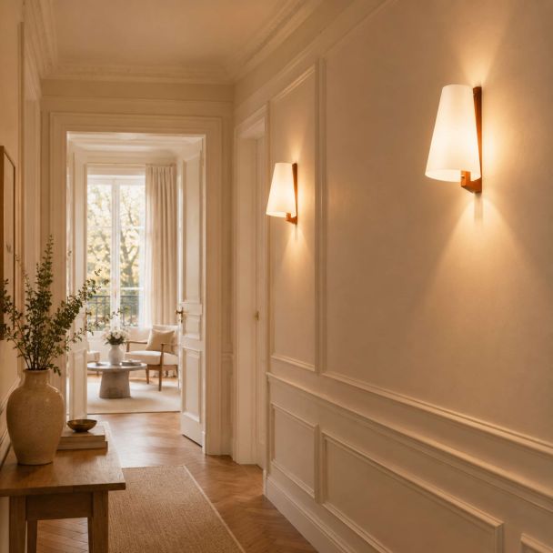 White and wood wall light with warm and soft ambiance - Dolzo