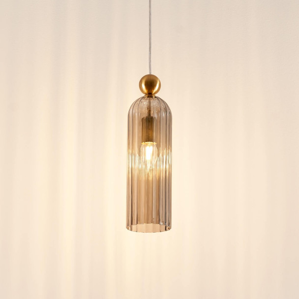 Gold pendant with smoked fluted glass - Leonora