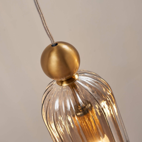 Gold pendant with smoked fluted glass - Leonora