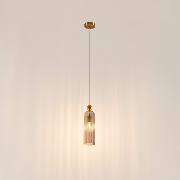 Gold pendant with smoked fluted glass - Leonora