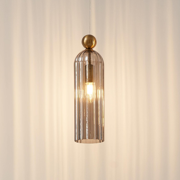 Gold pendant with smoked fluted glass - Leonora
