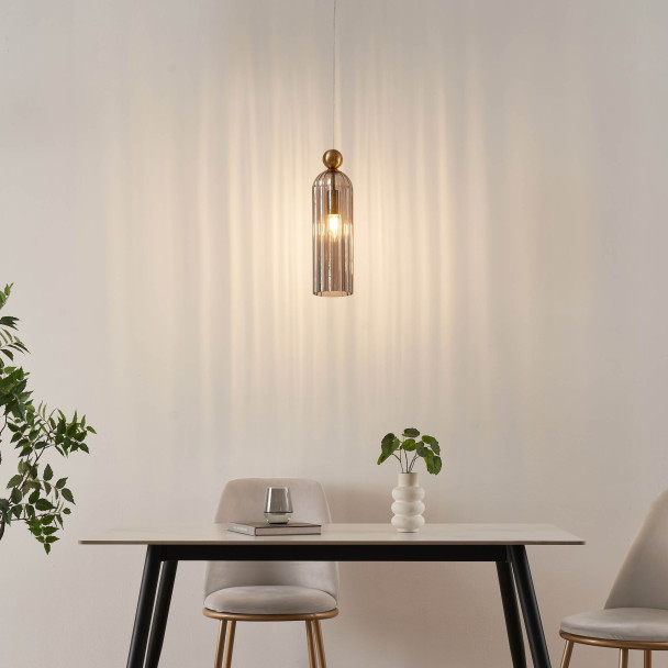 Gold pendant with smoked fluted glass - Leonora