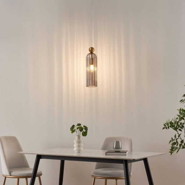 Gold pendant with smoked fluted glass - Leonora