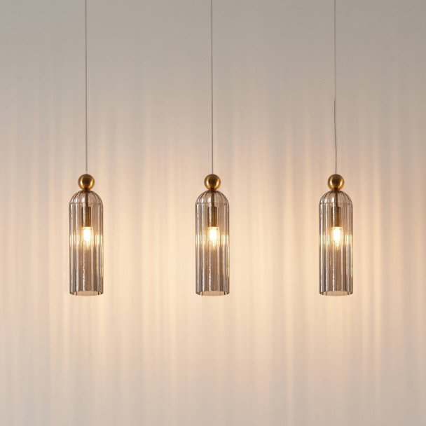 Gold pendant with smoked fluted glass - Leonora