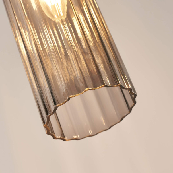 Gold pendant with smoked fluted glass - Leonora