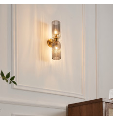 Large double wall light with textured smoked glass - Leonora