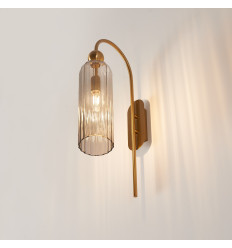 Large gold bell wall light with textured smoked glass -... 2