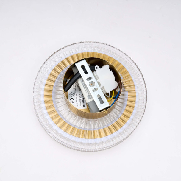 Gold LED wall light with clear glass disc - Alma