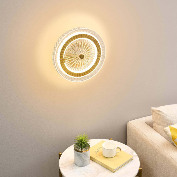 Gold LED wall light with clear glass disc - Alma