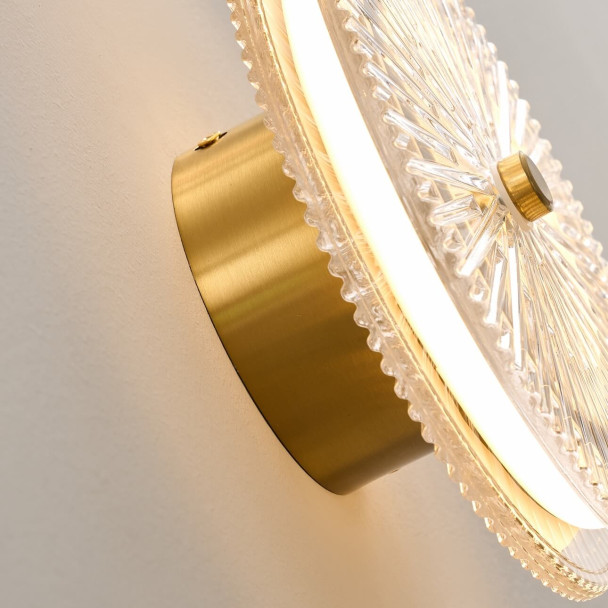 Gold LED wall light with clear glass disc - Alma