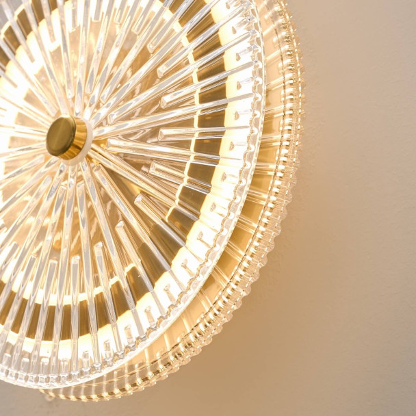 Gold LED wall light with clear glass disc - Alma