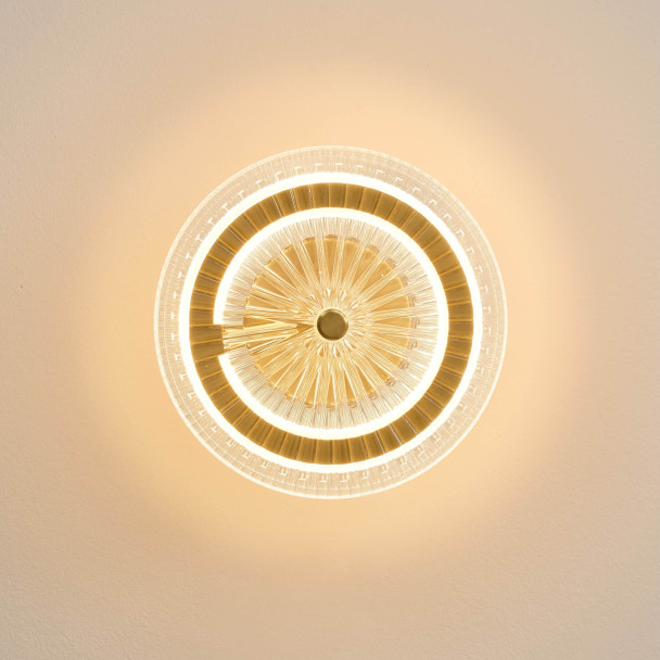 Gold LED wall light with clear glass disc - Alma