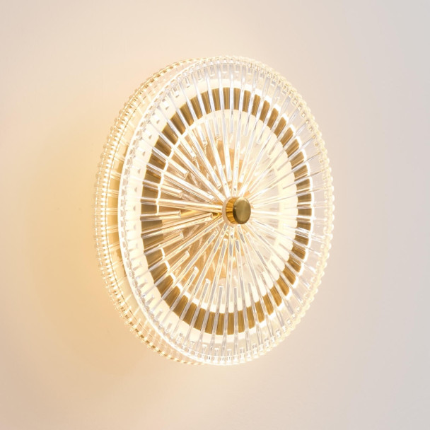 Gold LED wall light with clear glass disc - Alma