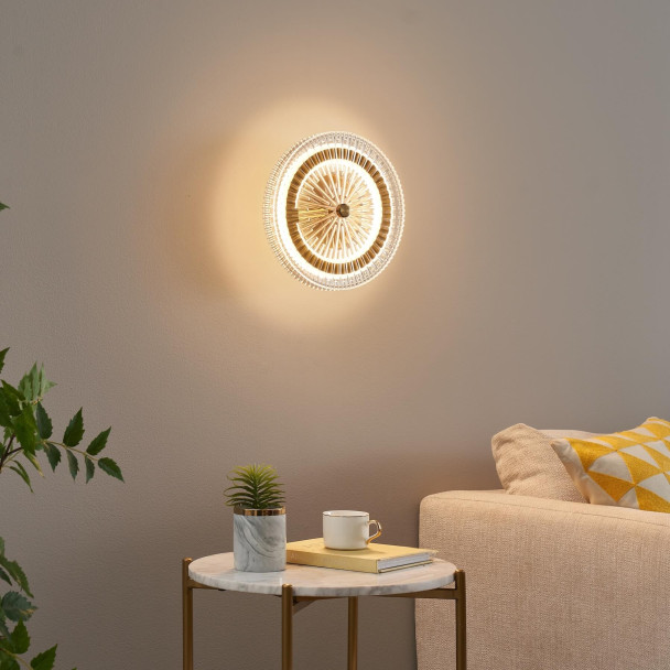 Gold LED wall light with clear glass disc - Alma