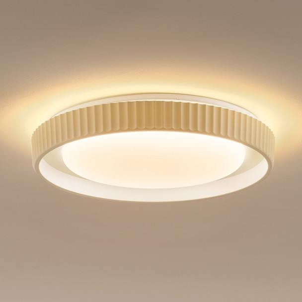 Dimmable round beige ribbed LED ceiling light...