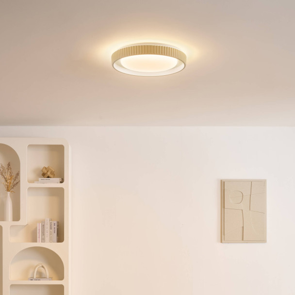 Dimmable round beige ribbed LED ceiling light...
