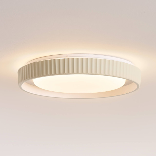 Dimmable round beige ribbed LED ceiling light...