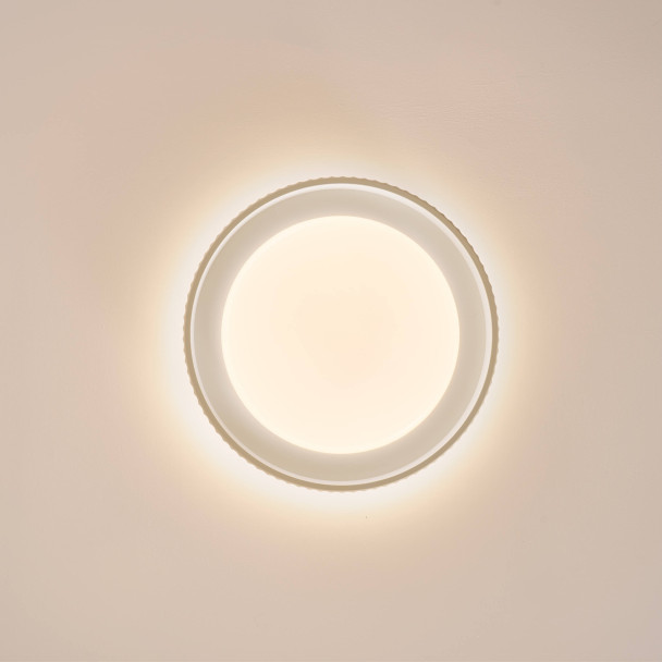 Dimmable round beige ribbed LED ceiling light...