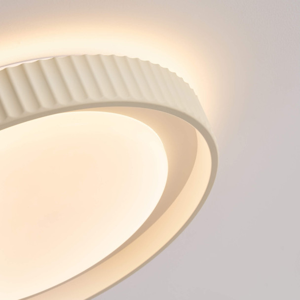 Dimmable round beige ribbed LED ceiling light...