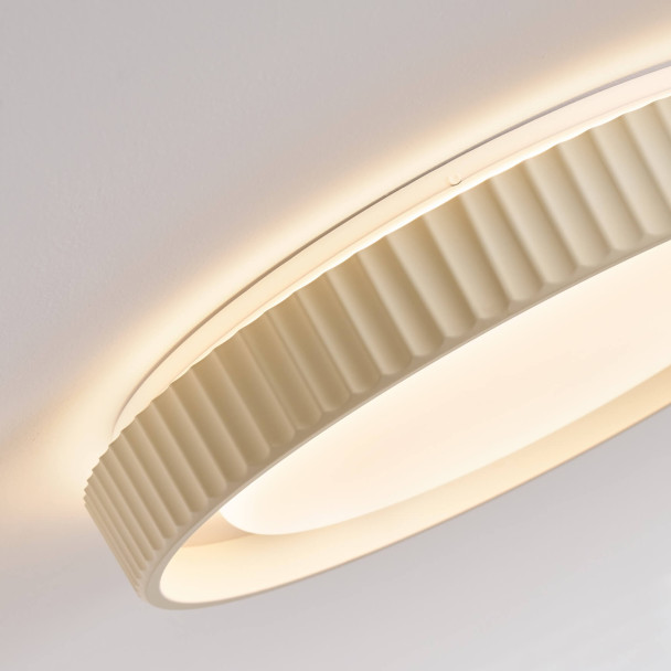 Dimmable round beige ribbed LED ceiling light...