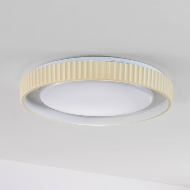 Dimmable round beige ribbed LED ceiling light...