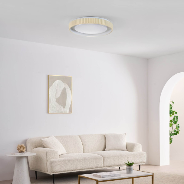 Dimmable round beige ribbed LED ceiling light...