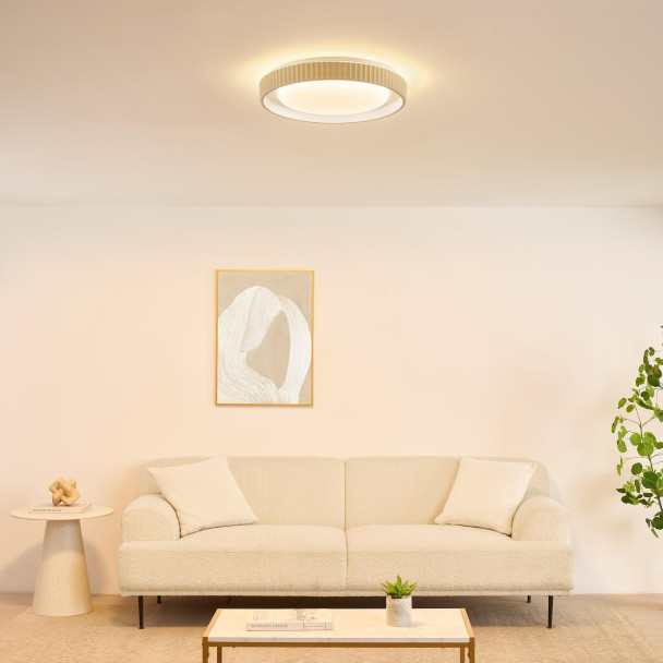 Dimmable round beige ribbed LED ceiling light...